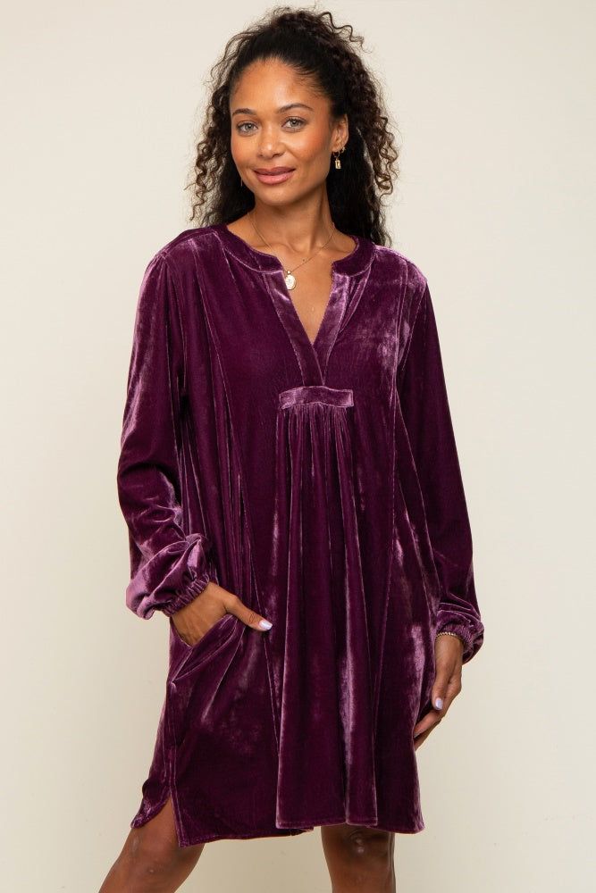Plum V-Neck Velvet Dress sold by Pinkblush