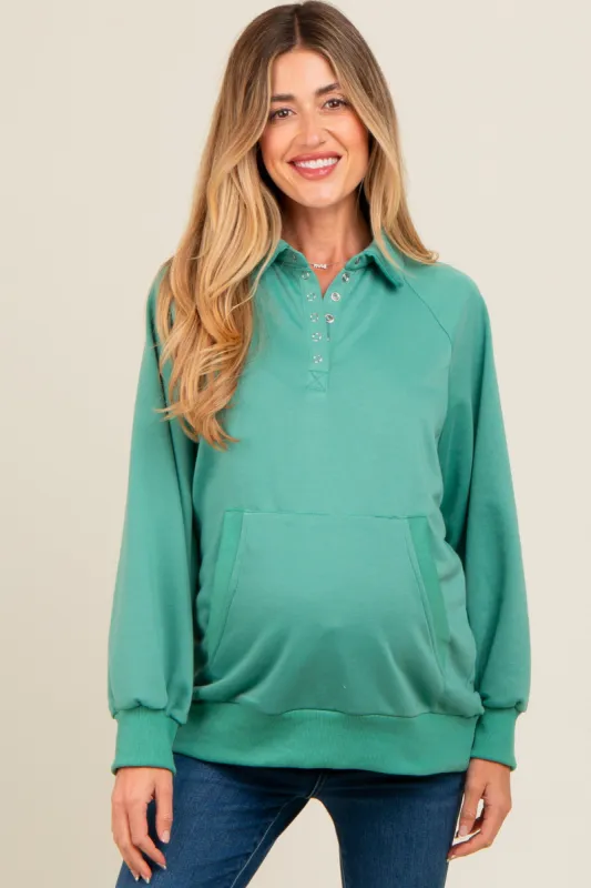 Jade Collared Snap Button Maternity Pullover sold by Pinkblush