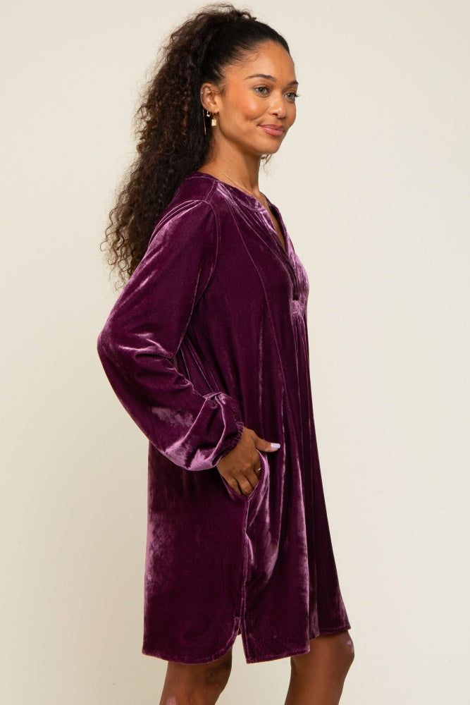 Plum V-Neck Velvet Dress sold by Pinkblush product image thumbnail 2