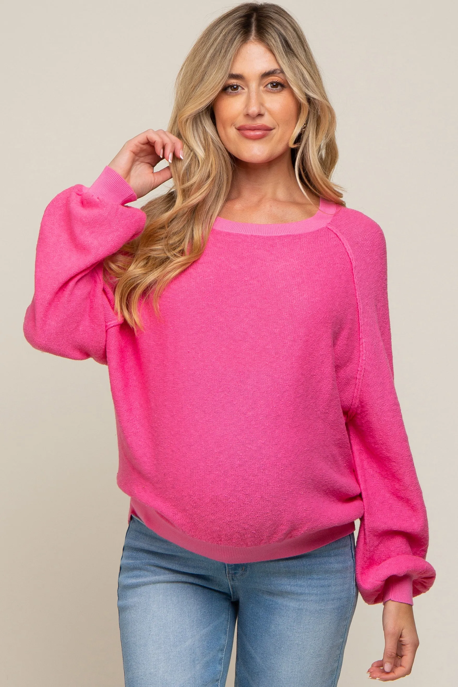 Fuchsia Knit Long Sleeve Maternity Top sold by Pinkblush