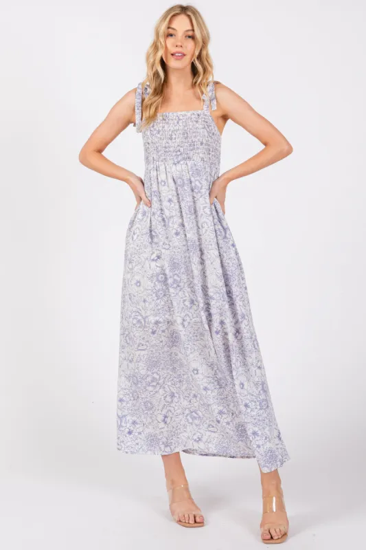 White Floral Shoulder Tie Dress sold by Pinkblush