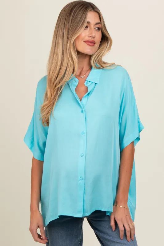 Aqua Dolman Sleeve Button Down Maternity Blouse sold by Pinkblush
