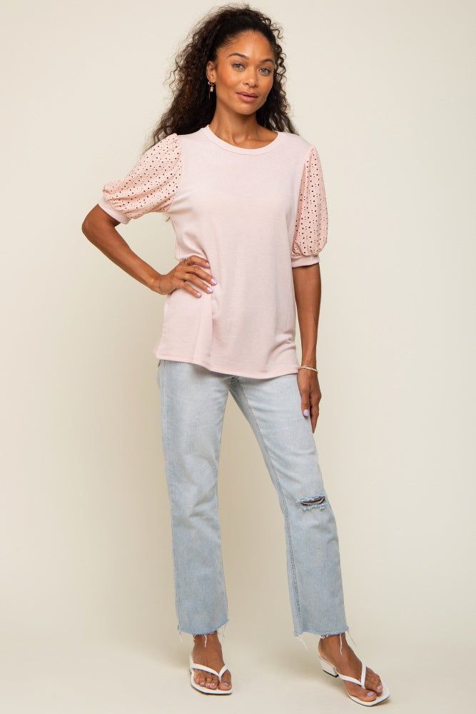 Light Pink Eyelet Lace Sleeve Top sold by Pinkblush product image thumbnail 4