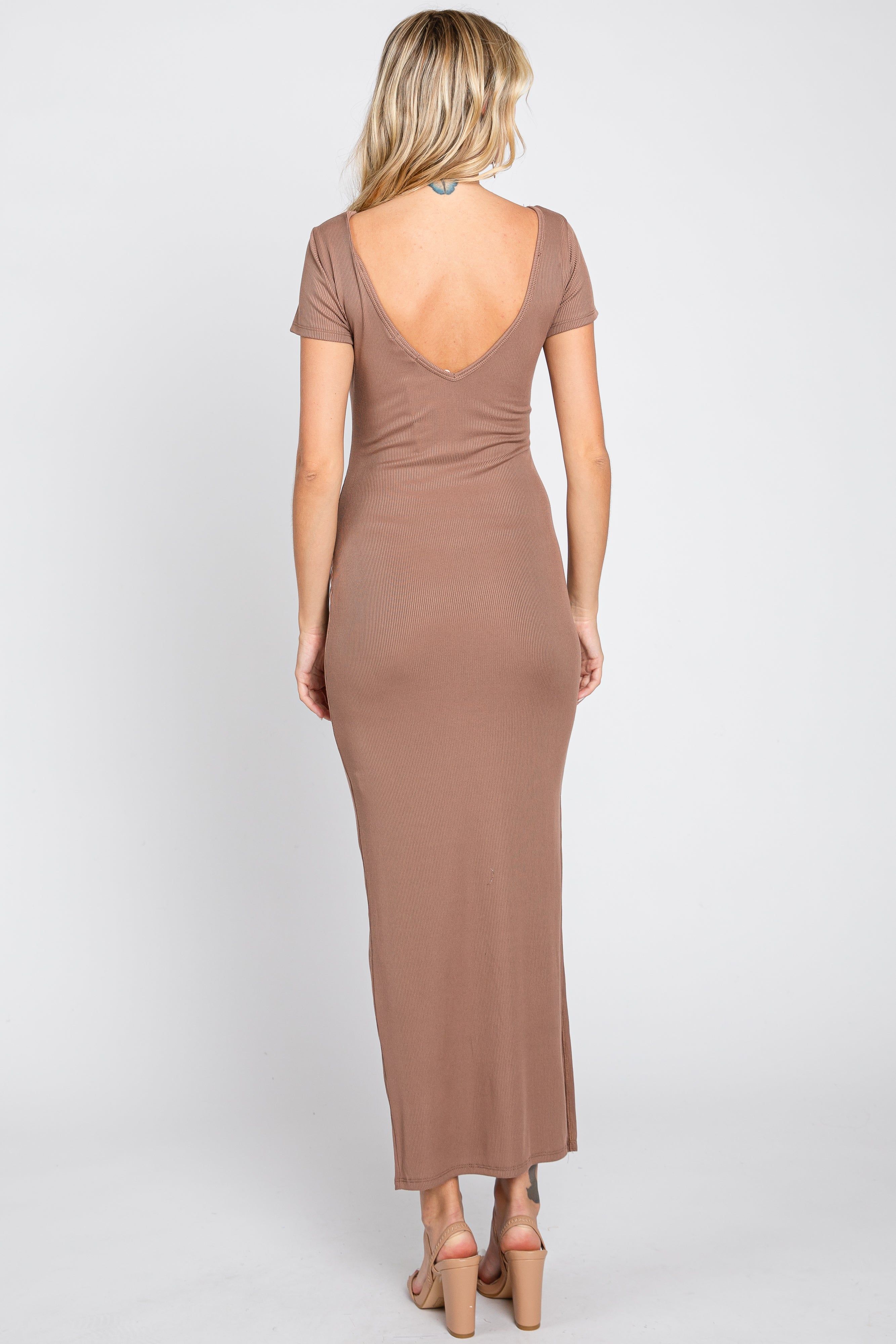 Mocha Basic Ribbed Side Slit Midi Dress sold by Pinkblush product image thumbnail 3