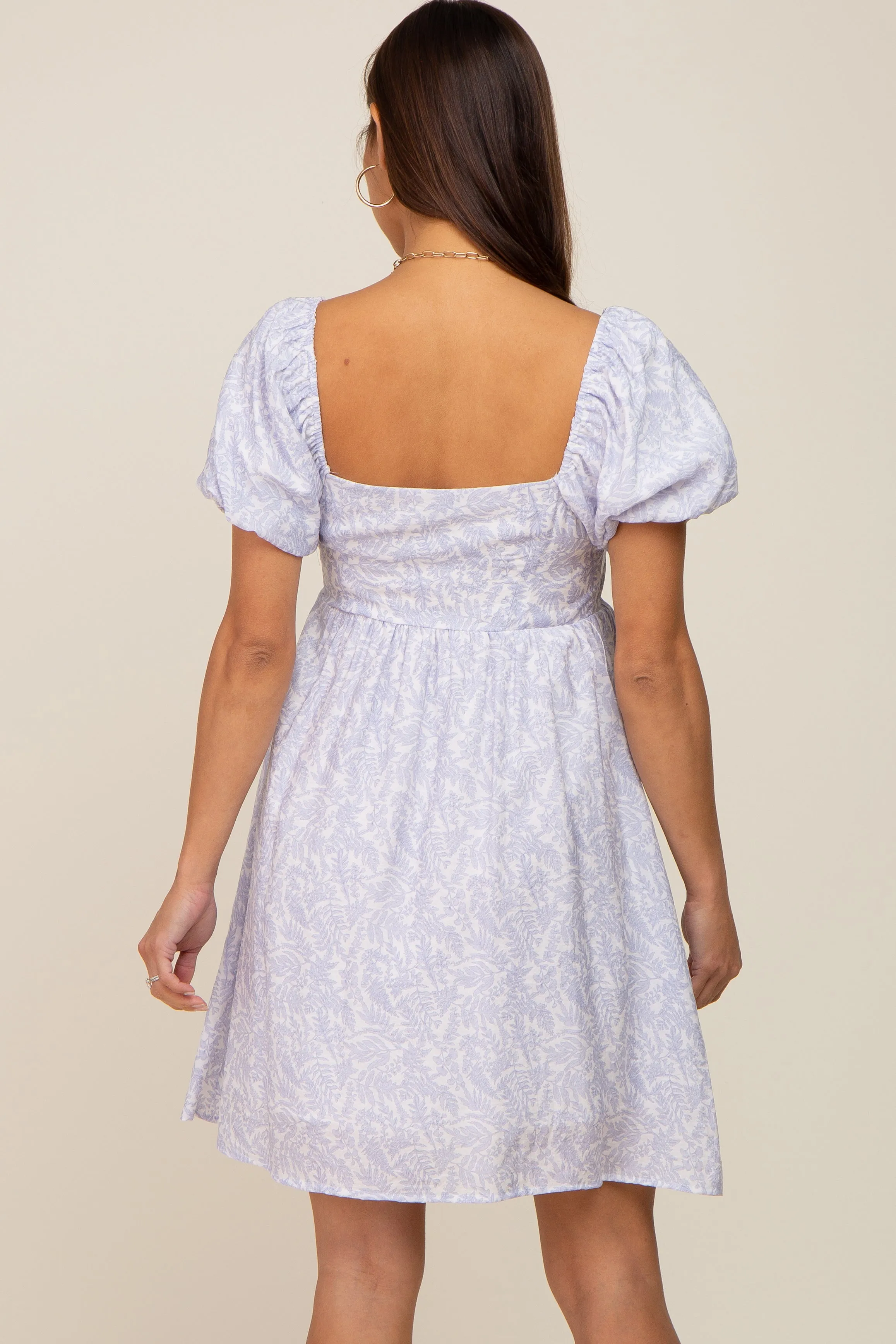 Ivory Leaf Print Puff Sleeve Maternity Dress sold by Pinkblush product image thumbnail 3