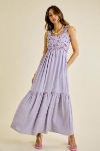 Lavender Smocked Embroidered Ruffle Strap Maternity Maxi Dress sold by Pinkblush