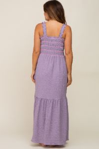 Lavender Smocked Embroidered Ruffle Strap Maternity Maxi Dress sold by Pinkblush