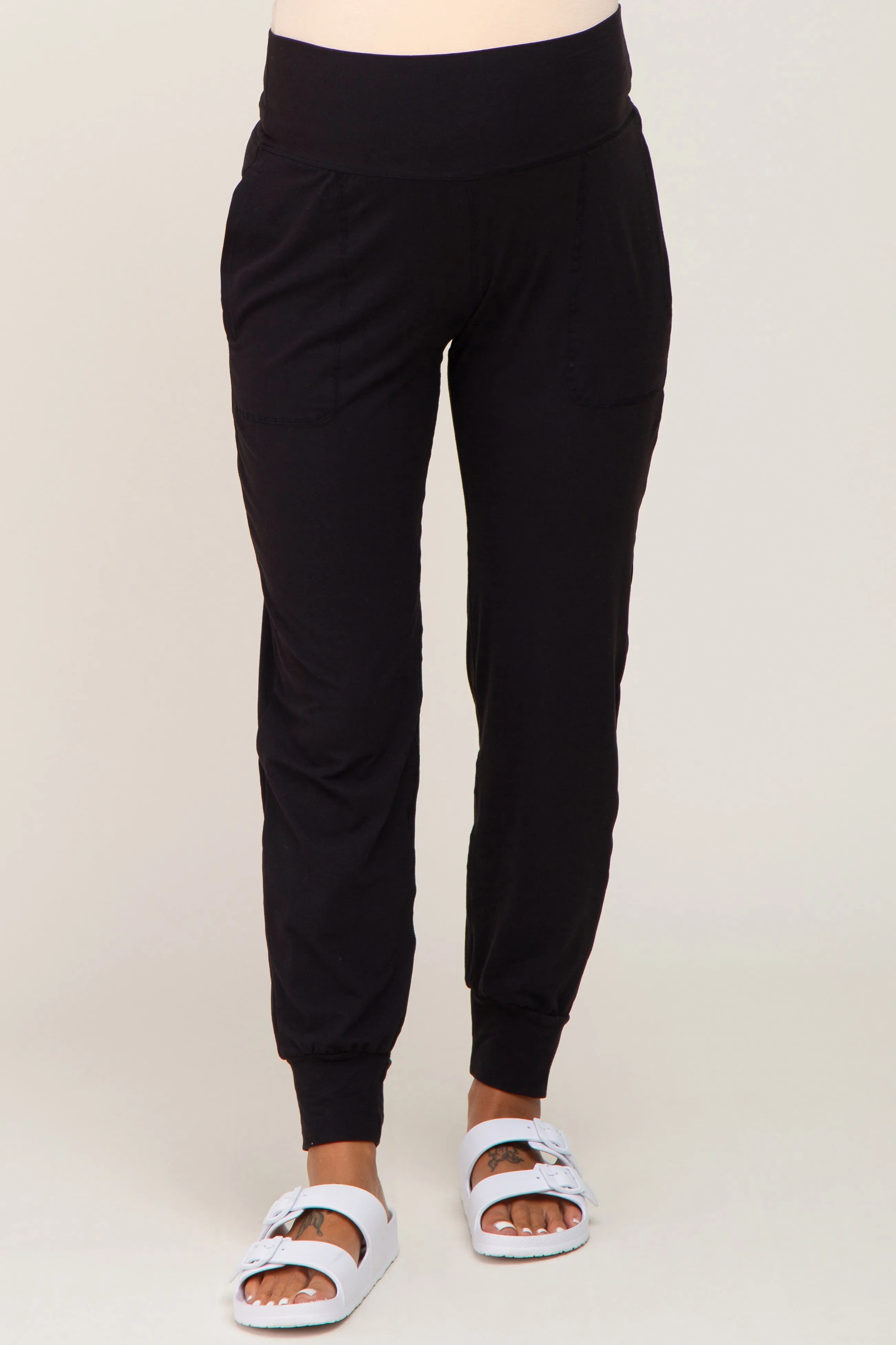 Black Soft Maternity Joggers sold by Pinkblush product image thumbnail 2