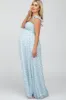 Light Blue Floral Chiffon Sweetheart Neck Off Shoulder Maternity Maxi Dress sold by Pinkblush