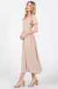 Taupe Puff Sleeve Linen Midi Dress sold by Pinkblush