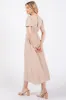 Taupe Puff Sleeve Linen Midi Dress sold by Pinkblush