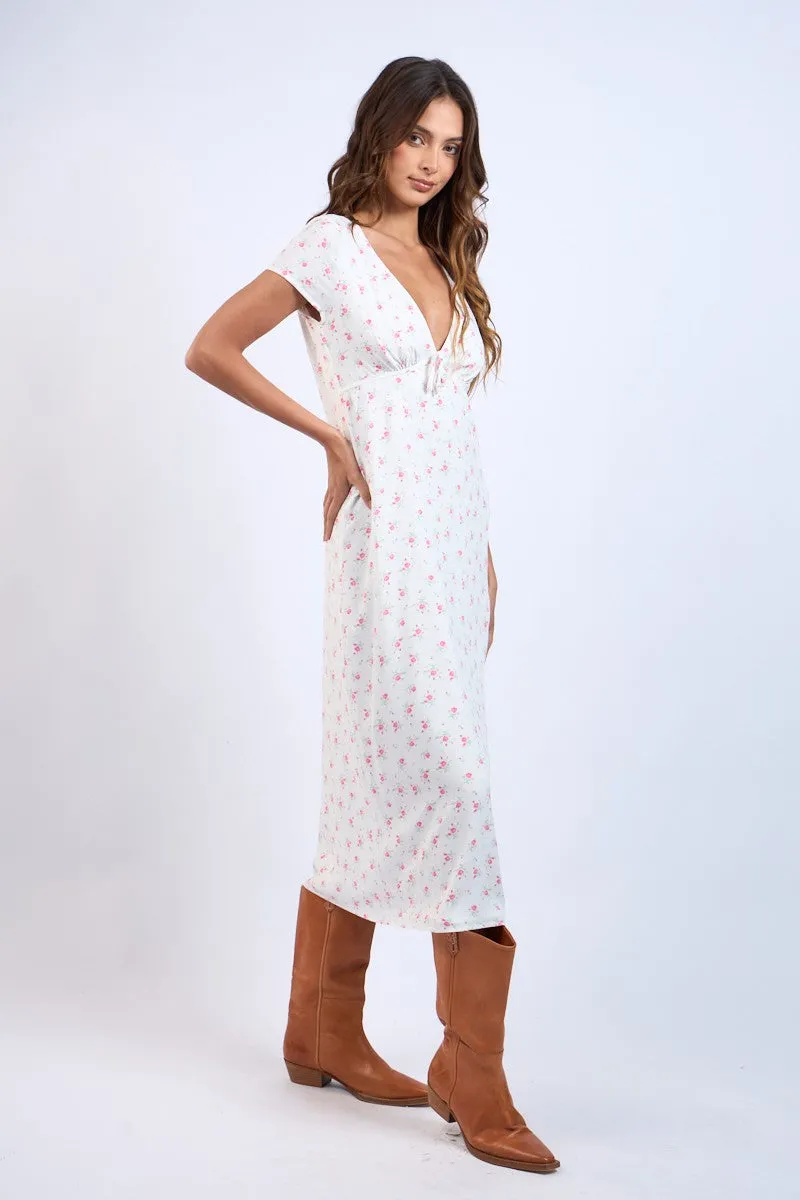Pink Floral Pattern V-Neck Short Sleeve Long Dress sold by Pinkblush product image thumbnail 4