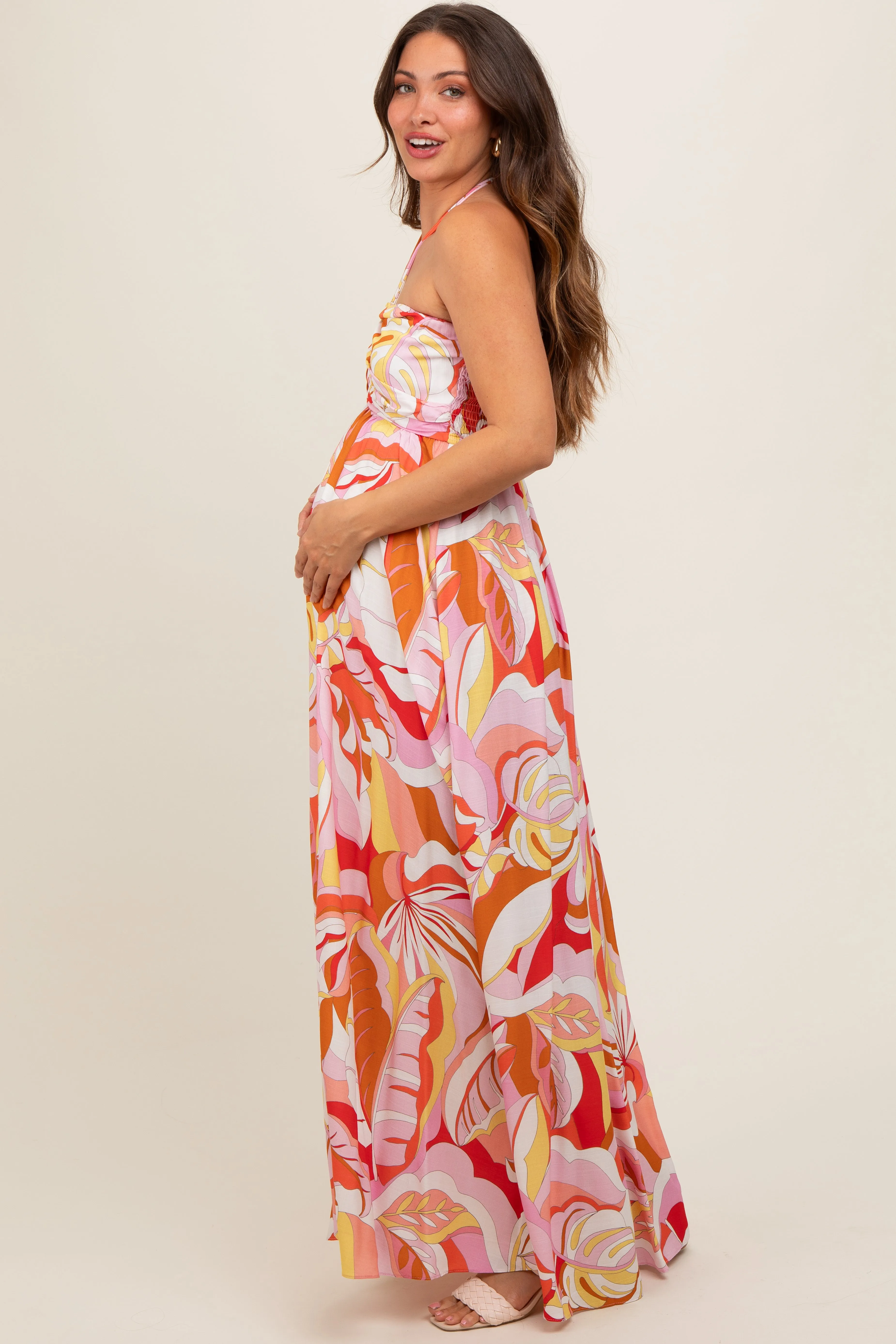 Pink Abstract Print Halter Maternity Maxi Dress sold by Pinkblush product image thumbnail 4