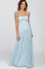 Light Blue Floral Chiffon Sweetheart Neck Off Shoulder Maternity Maxi Dress sold by Pinkblush