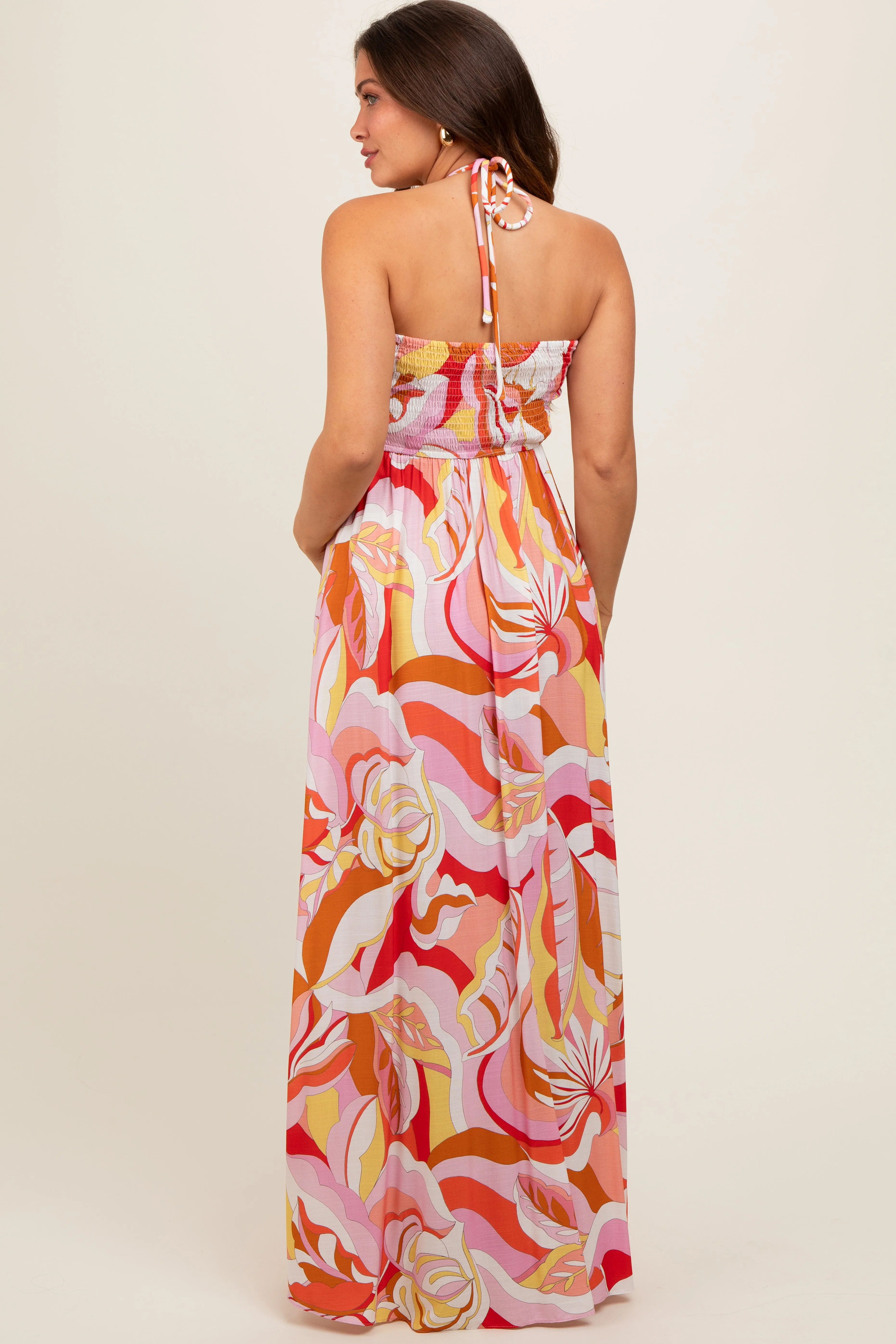 Pink Abstract Print Halter Maternity Maxi Dress sold by Pinkblush product image thumbnail 5