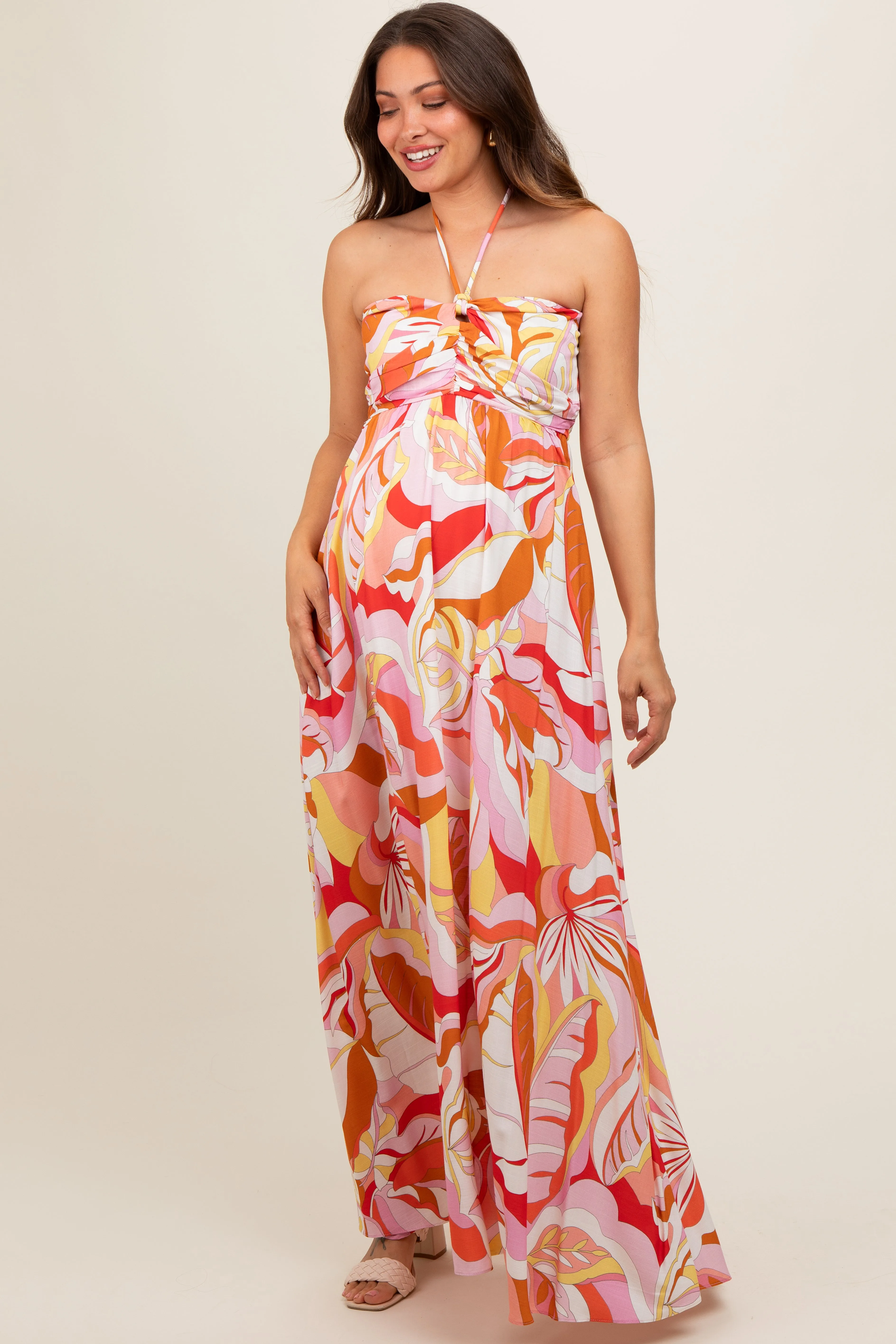 Pink Abstract Print Halter Maternity Maxi Dress sold by Pinkblush product image thumbnail 2