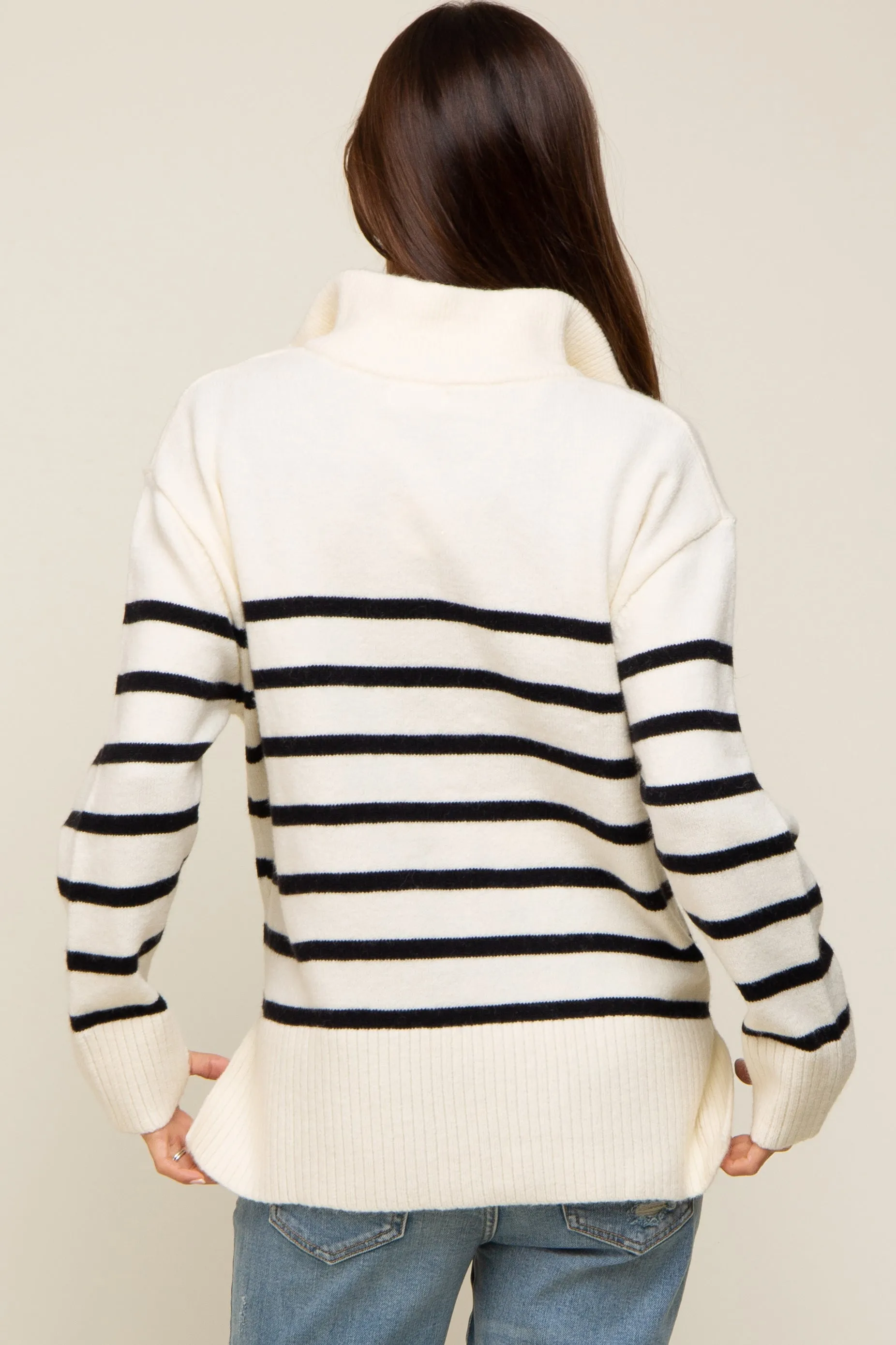 Ivory Striped Half Zip Maternity Sweater sold by Pinkblush product image thumbnail 3