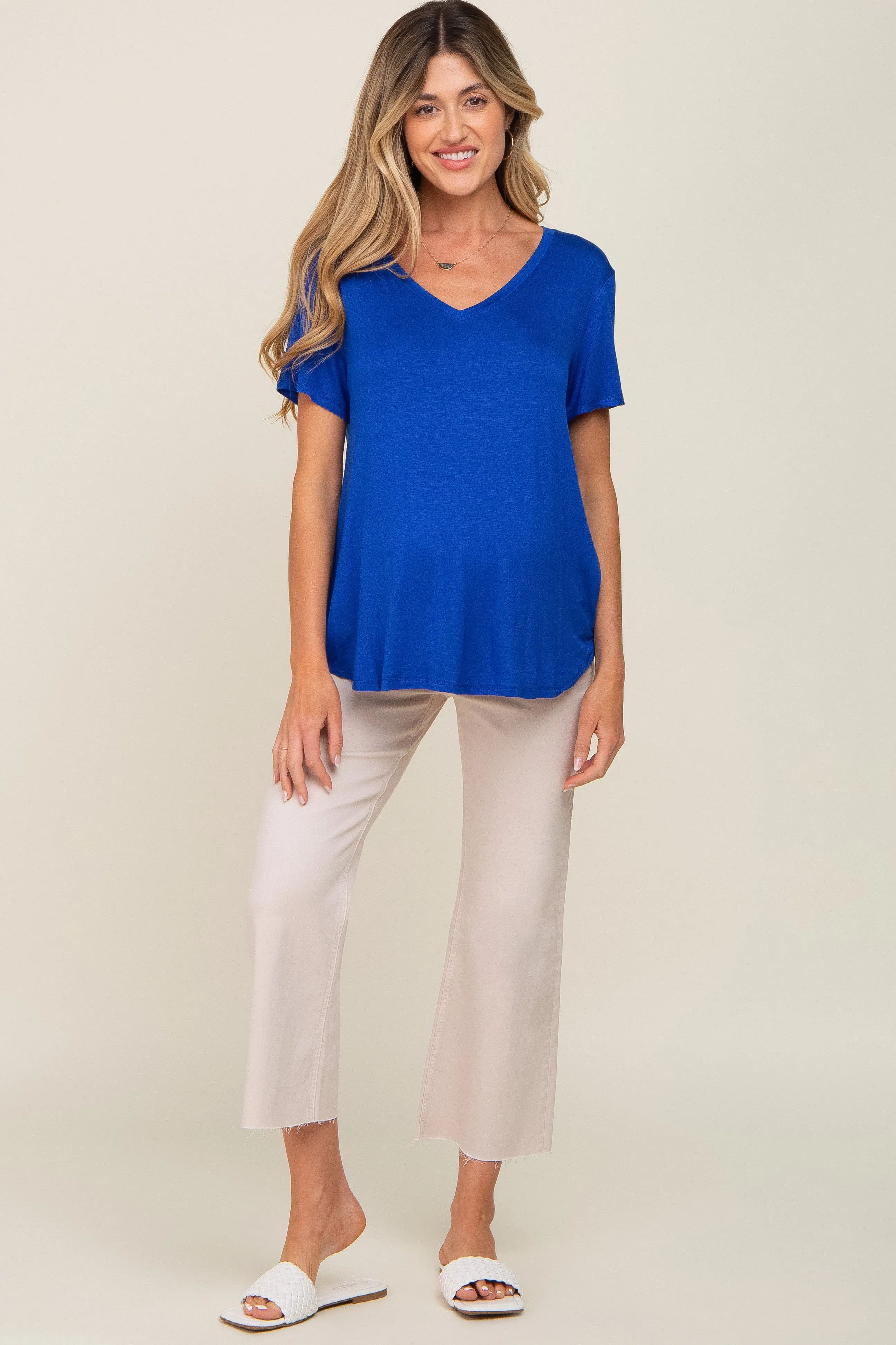 Blue V-Neck Maternity Tee sold by Pinkblush product image thumbnail 4