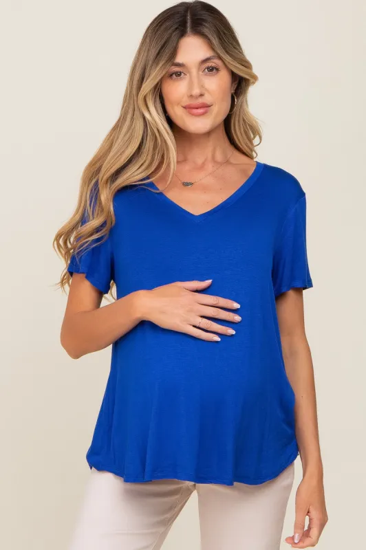 Blue V-Neck Maternity Tee sold by Pinkblush