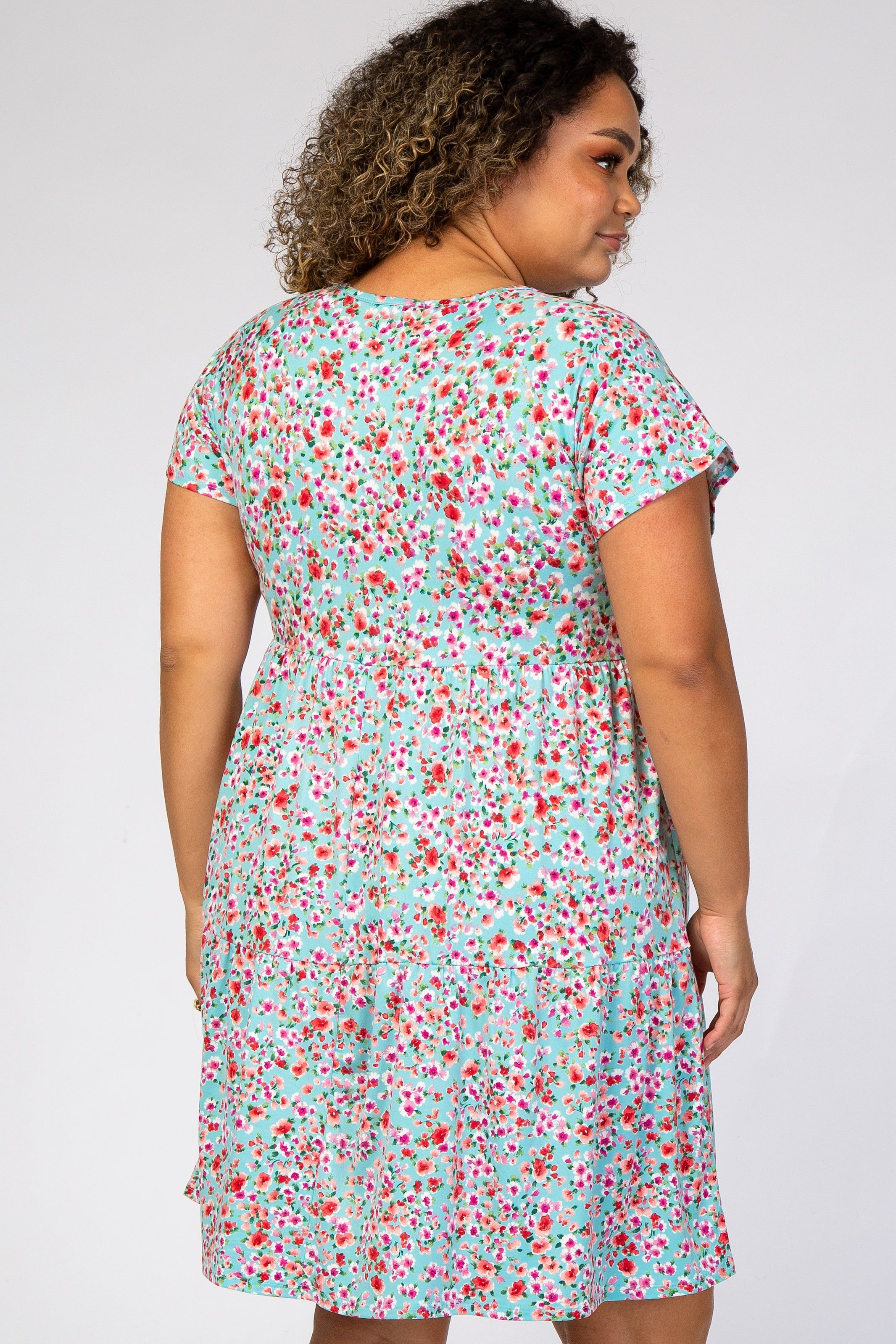 Aqua Floral Pleated Tier Babydoll Maternity Plus Dress sold by Pinkblush product image thumbnail 3
