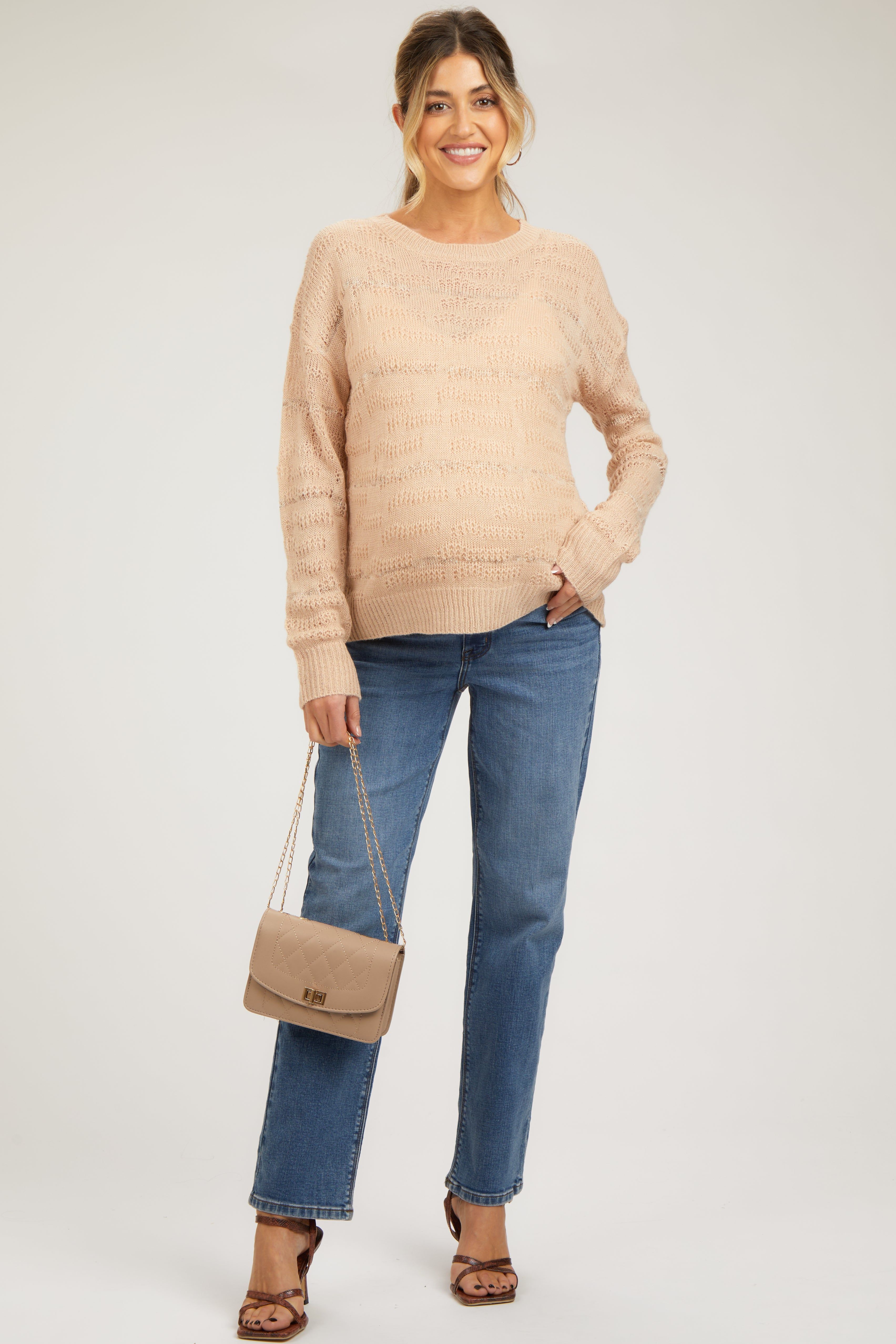 Light Pink Striped Open Knit Maternity Top sold by Pinkblush product image thumbnail 4