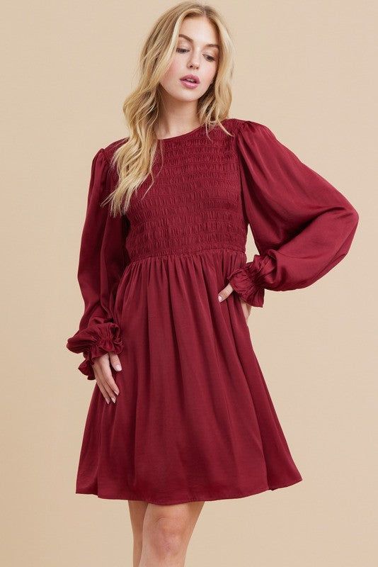 Burgundy Solid Baby Doll Dress sold by Pinkblush