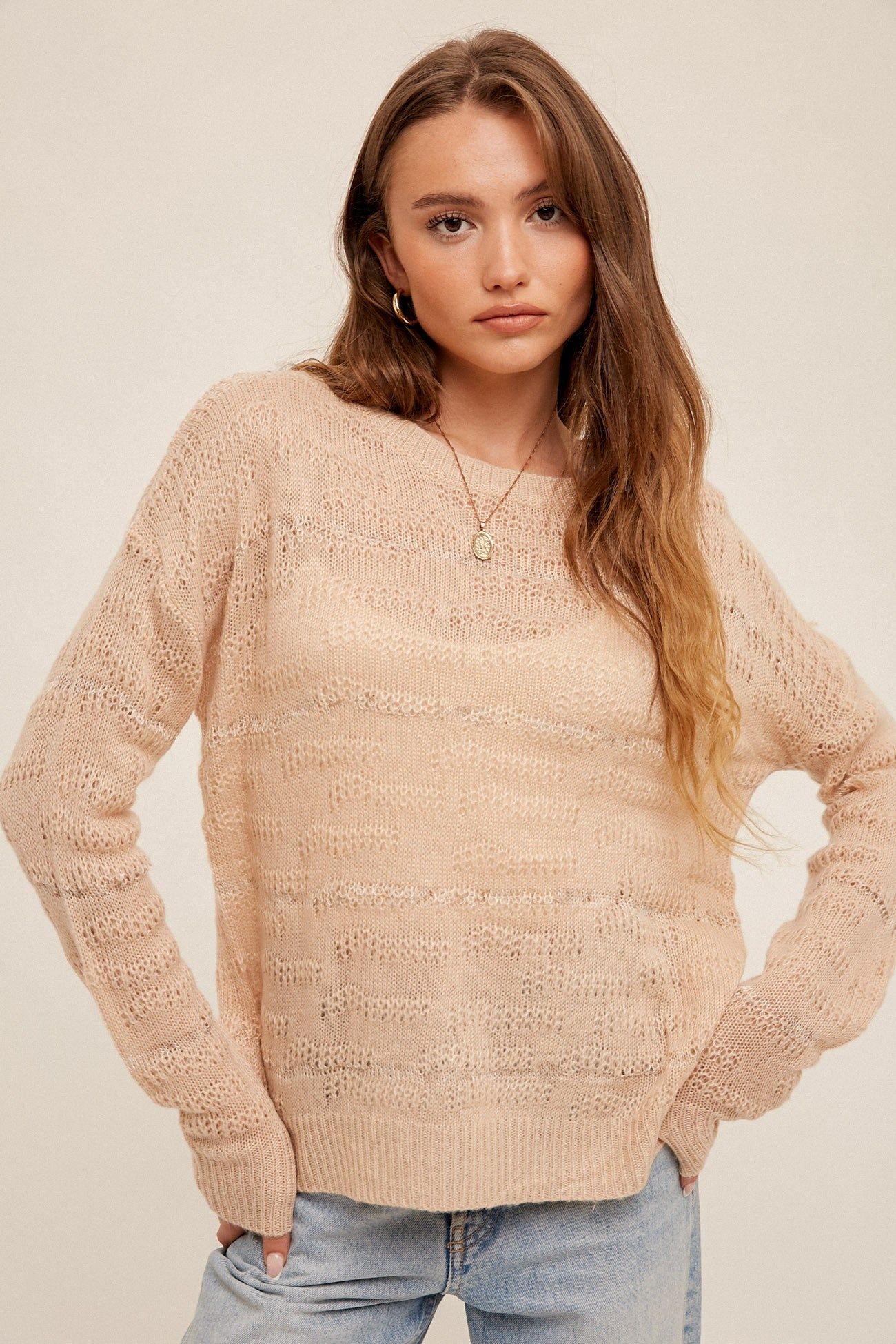 Light Pink Striped Open Knit Maternity Top sold by Pinkblush product image thumbnail 5