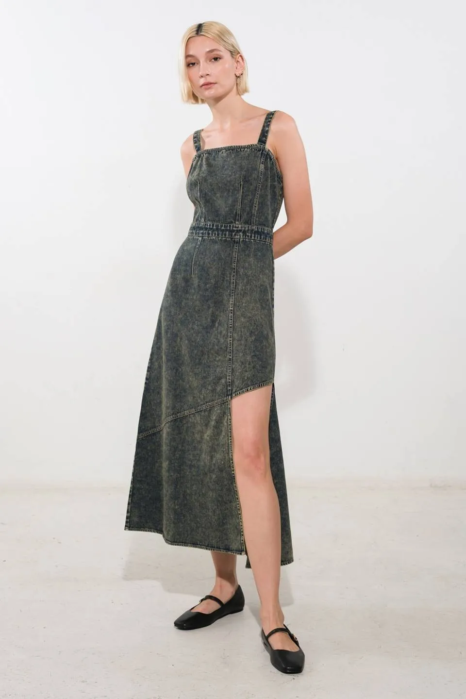 Denim Distressed Washed Midi Dress sold by Pinkblush product image thumbnail 2