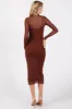 Brown Mesh Overlay Fitted Midi Dress sold by Pinkblush