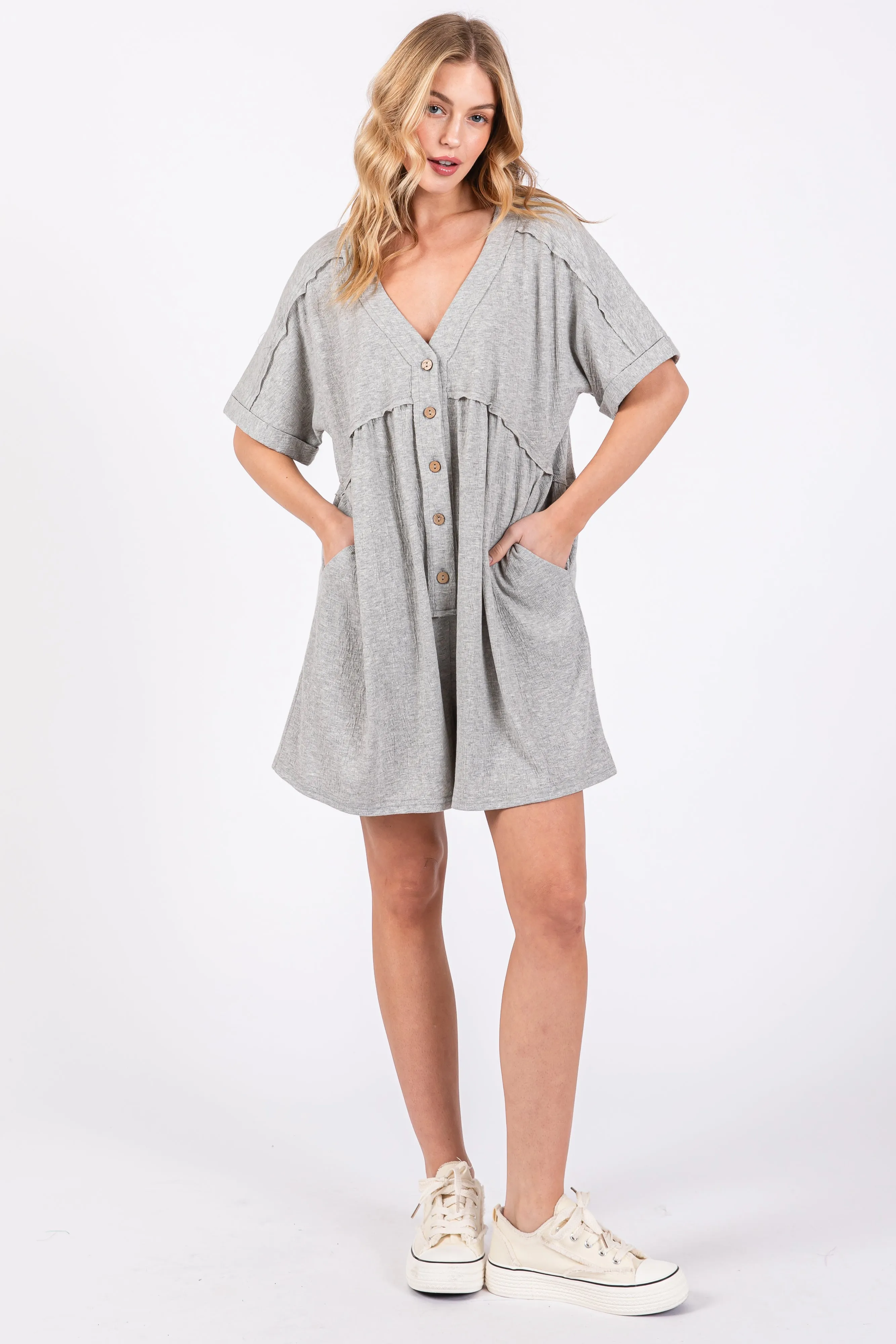Heather Grey Button Down Romper sold by Pinkblush product image thumbnail 2