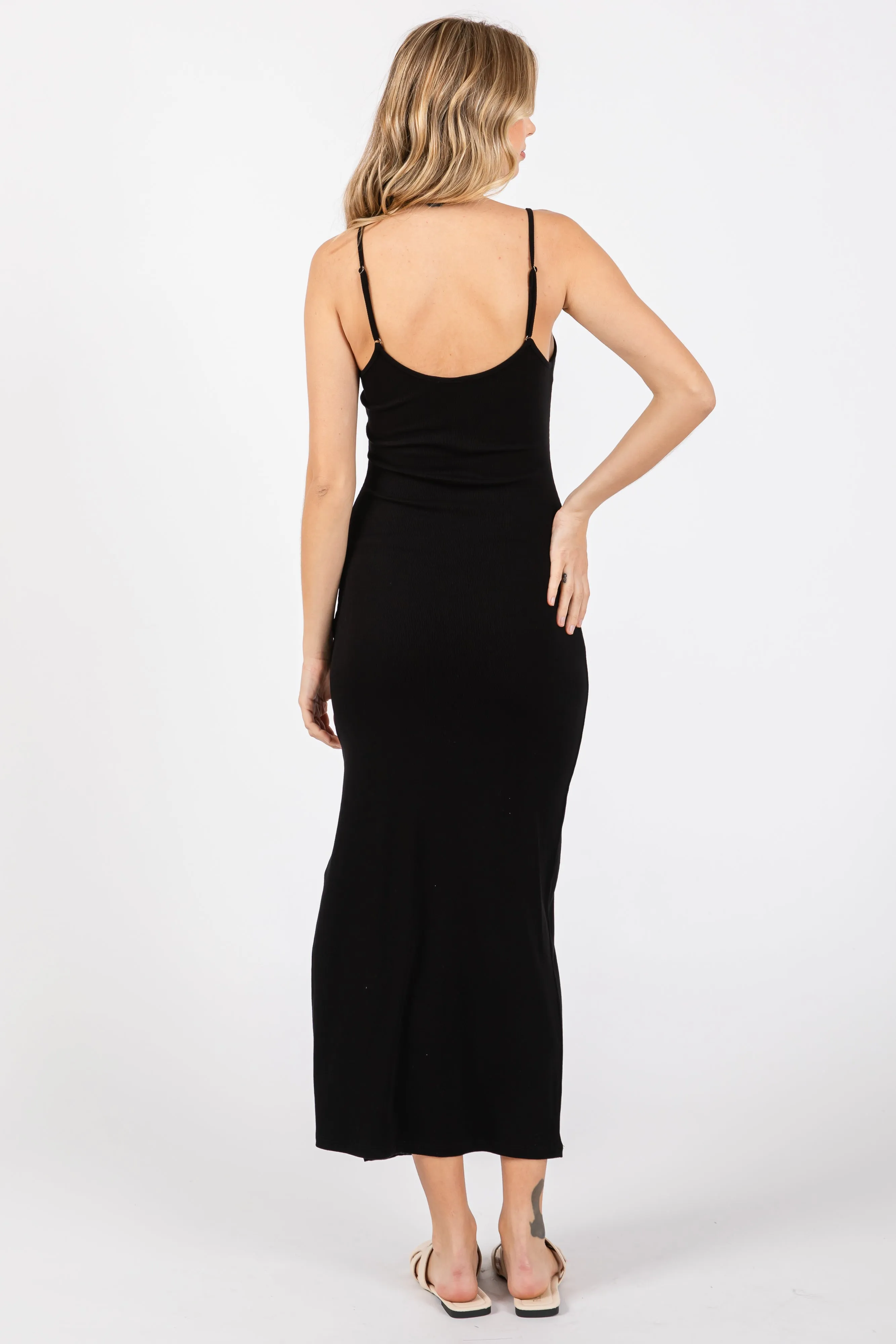 Black Ribbed Sleeveless Side Slit Dress sold by Pinkblush product image thumbnail 3