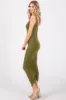 Olive Ruched V-Back Midi Dress sold by Pinkblush