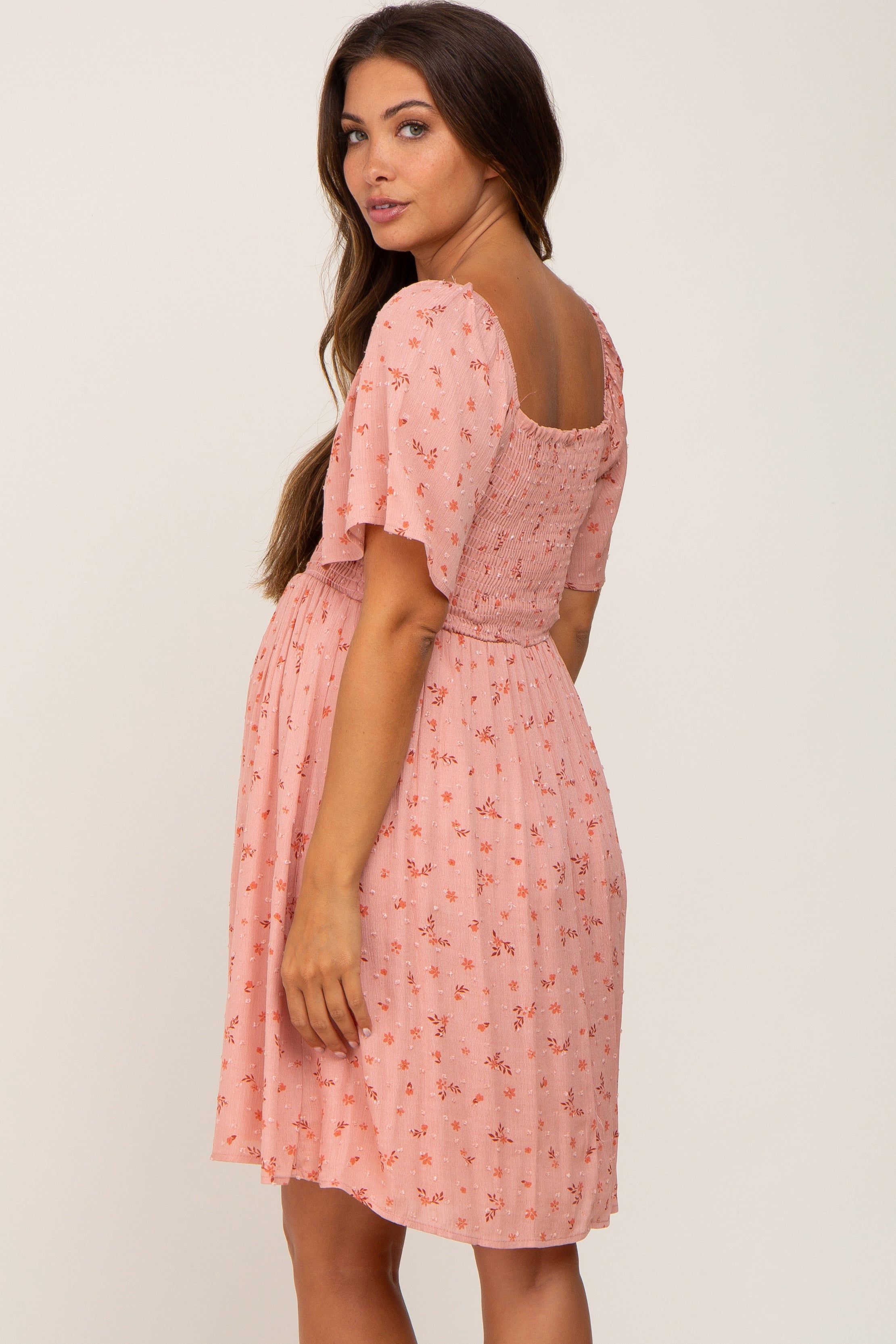 Pink Floral Smocked Maternity Dress sold by Pinkblush product image thumbnail 4