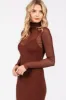 Brown Mesh Overlay Fitted Midi Dress sold by Pinkblush