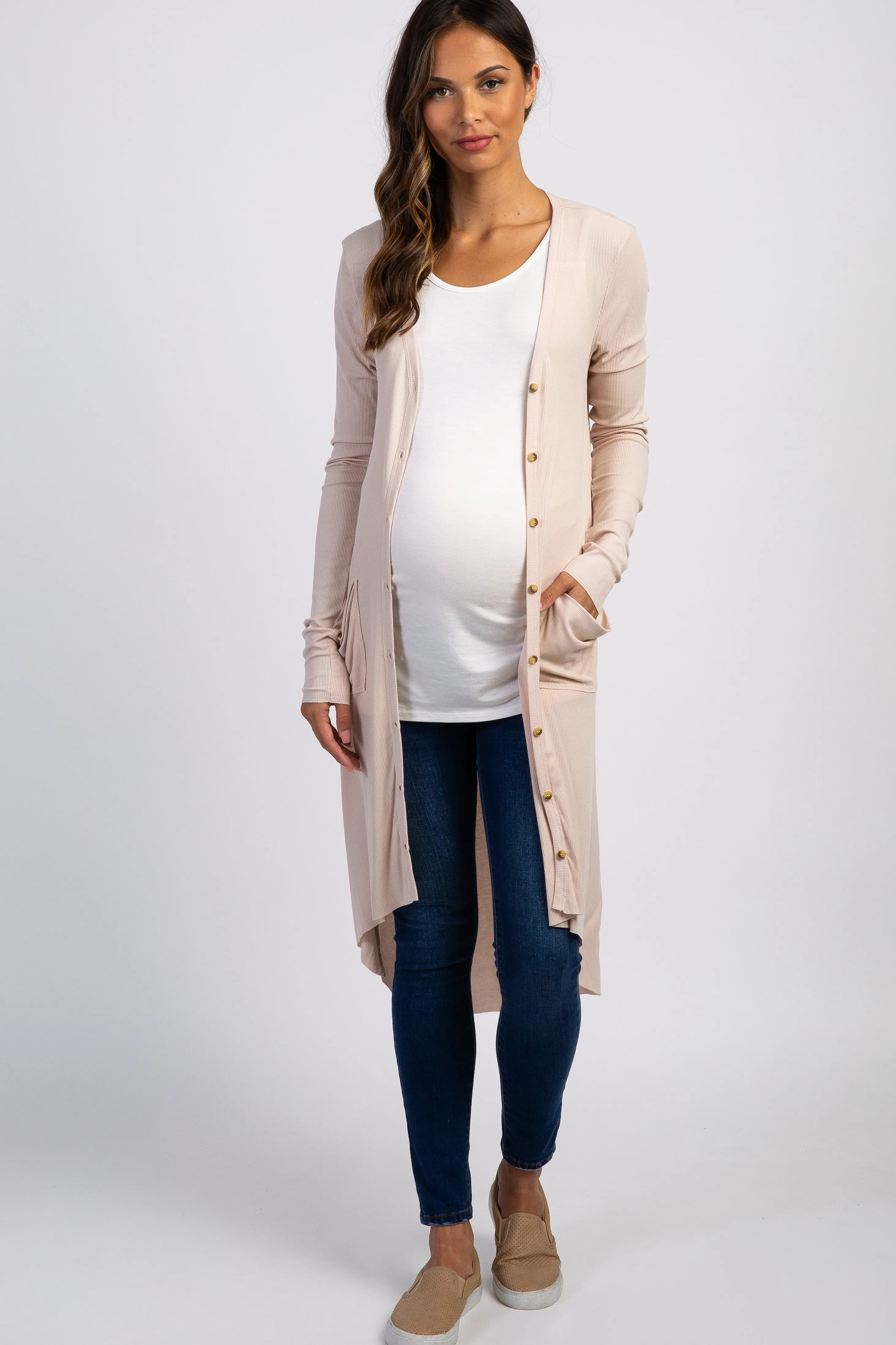Cream Button Front Knit Maternity Cardigan sold by Pinkblush product image thumbnail 2