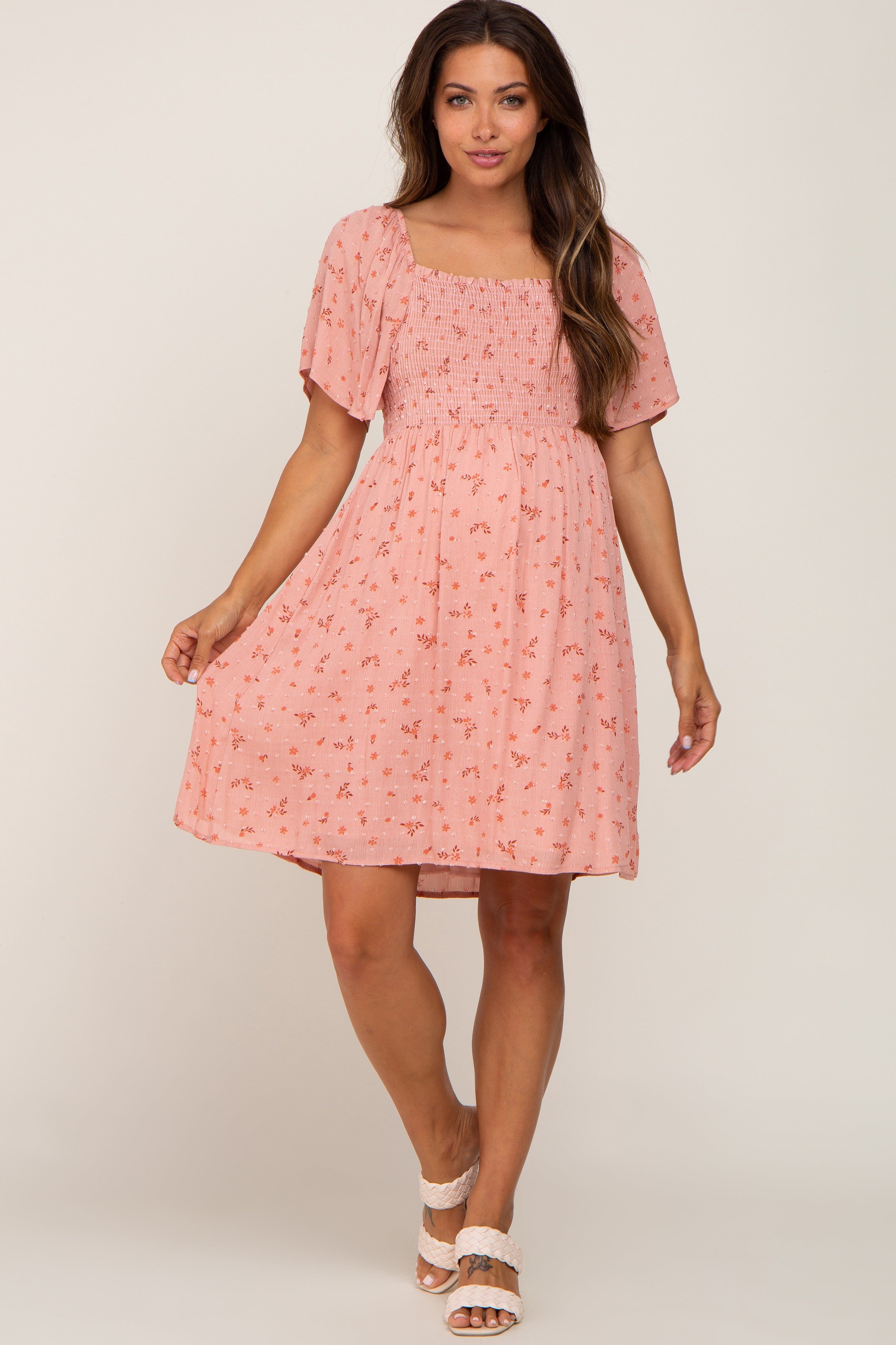 Pink Floral Smocked Maternity Dress sold by Pinkblush