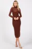 Brown Mesh Overlay Fitted Midi Dress sold by Pinkblush