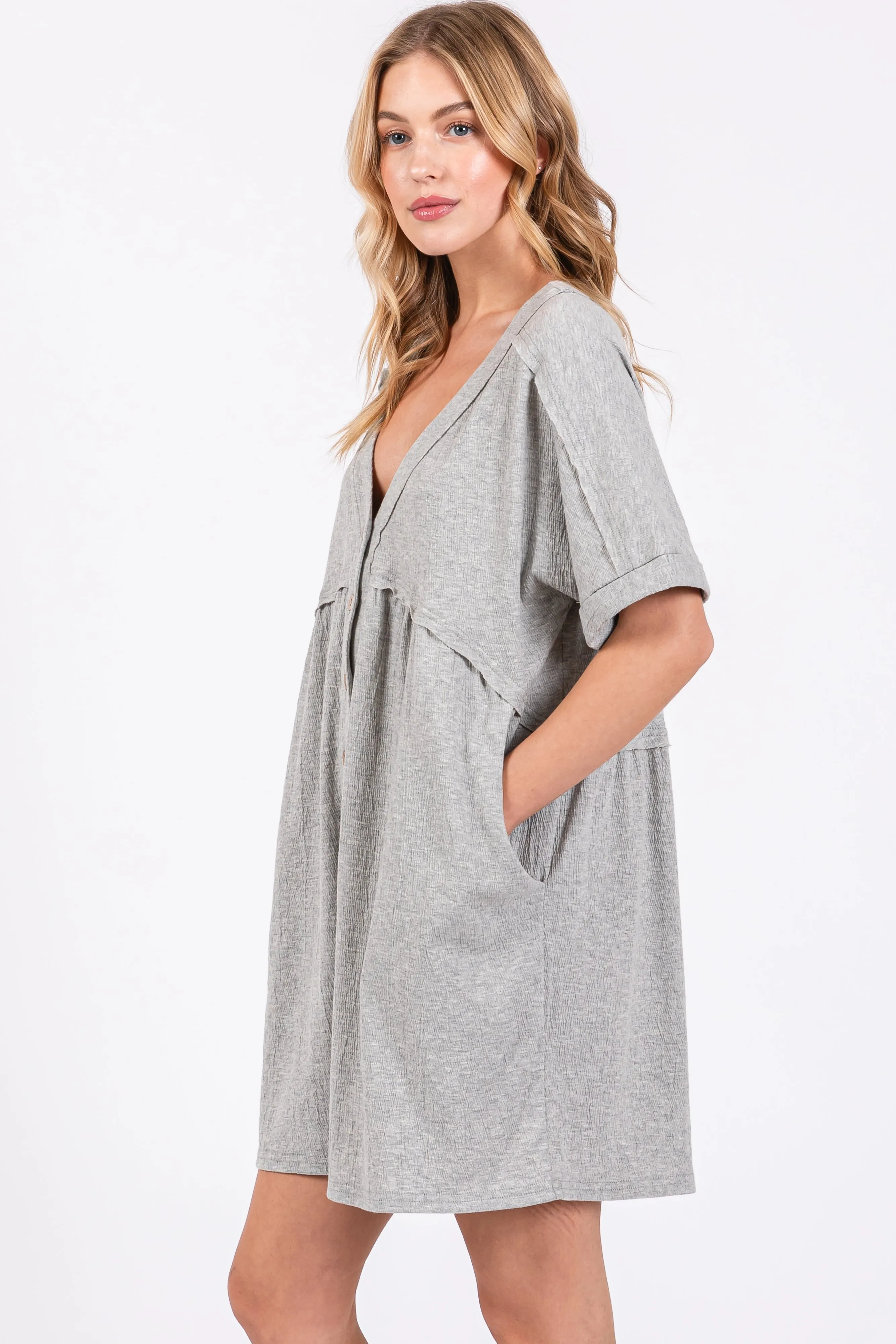 Heather Grey Button Down Romper sold by Pinkblush product image thumbnail 3