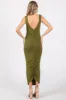 Olive Ruched V-Back Midi Dress sold by Pinkblush