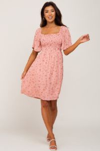 Pink Floral Smocked Maternity Dress sold by Pinkblush