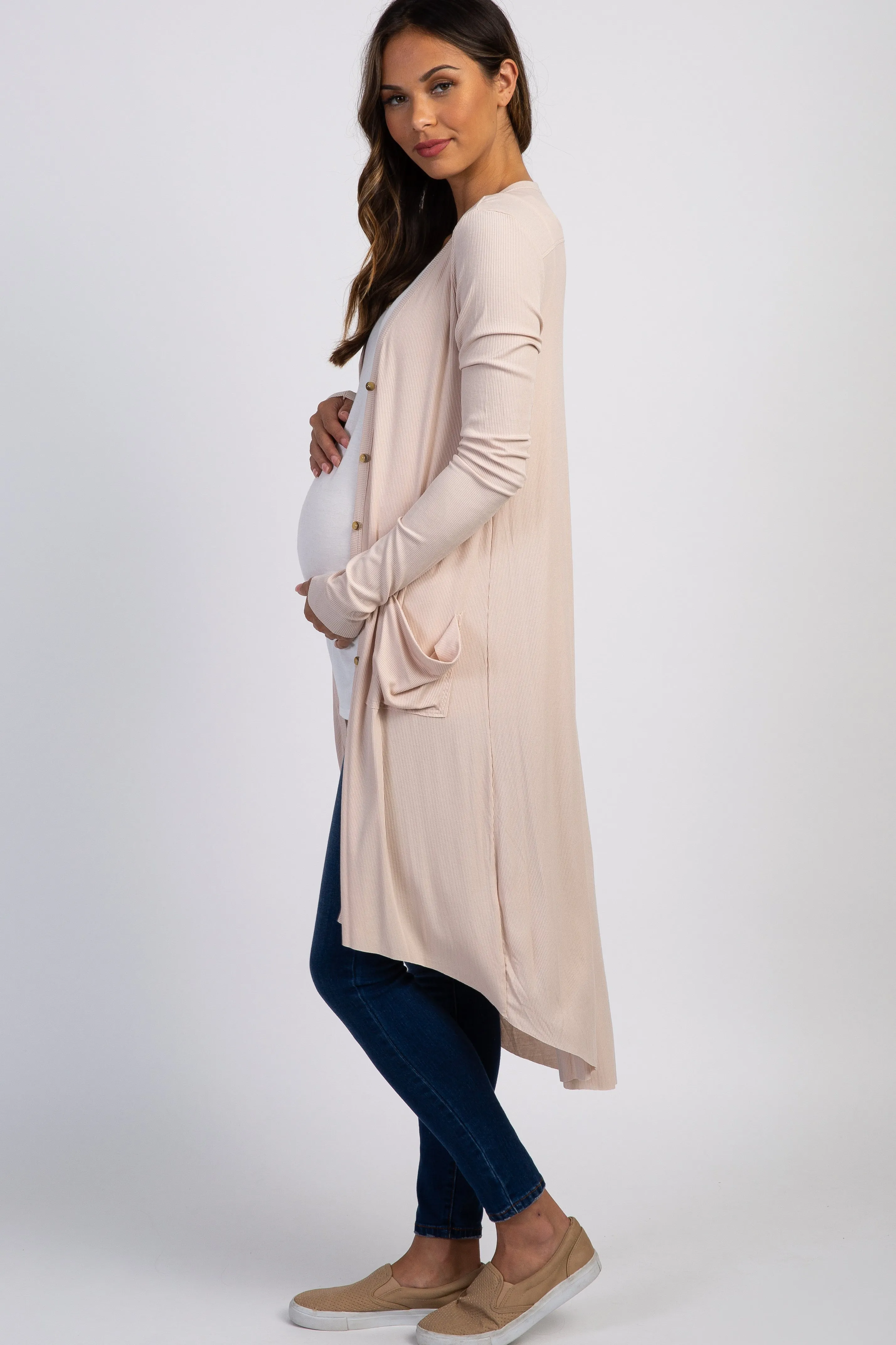 Cream Button Front Knit Maternity Cardigan sold by Pinkblush product image thumbnail 3