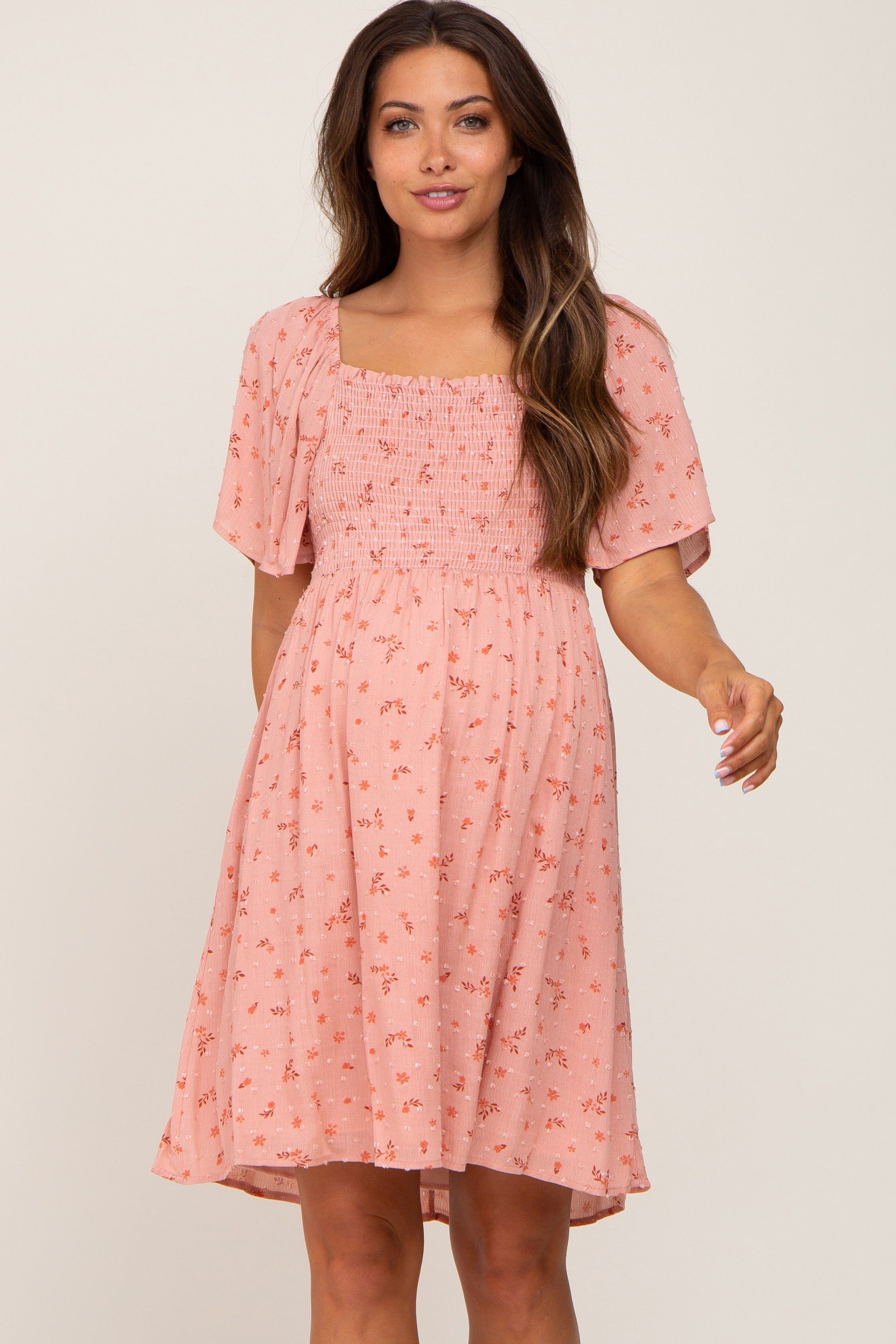 Pink Floral Smocked Maternity Dress sold by Pinkblush product image thumbnail 2