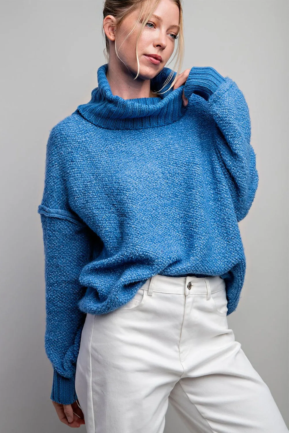 Blue Turtleneck Boucle Sweater sold by Pinkblush product image thumbnail 2