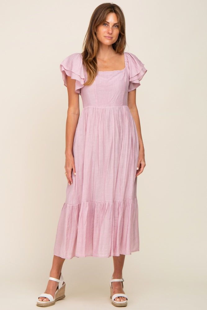 Mauve Flutter Sleeve Midi Dress sold by Pinkblush product image thumbnail 4