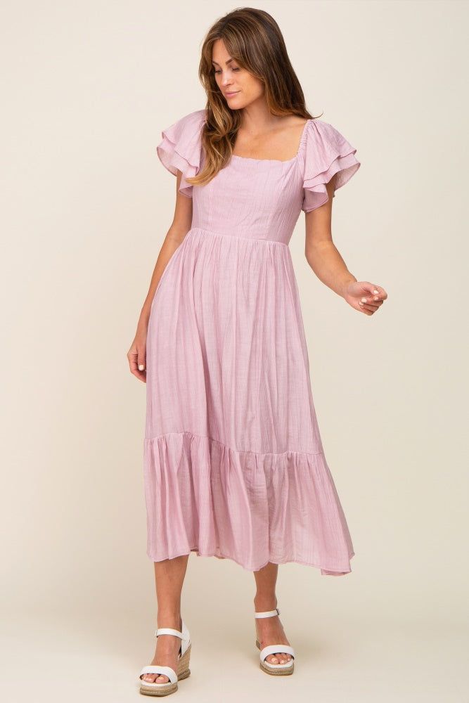 Mauve Flutter Sleeve Midi Dress sold by Pinkblush