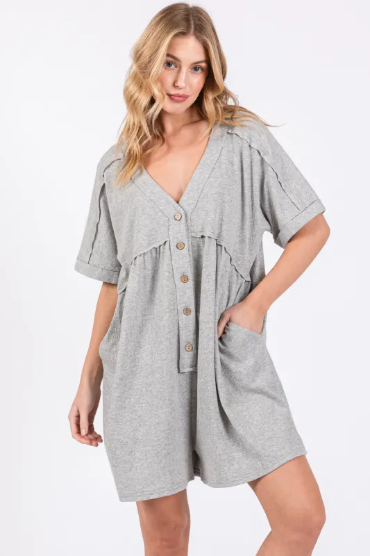 Heather Grey Button Down Romper sold by Pinkblush