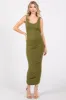 Olive Ruched V-Back Midi Dress sold by Pinkblush