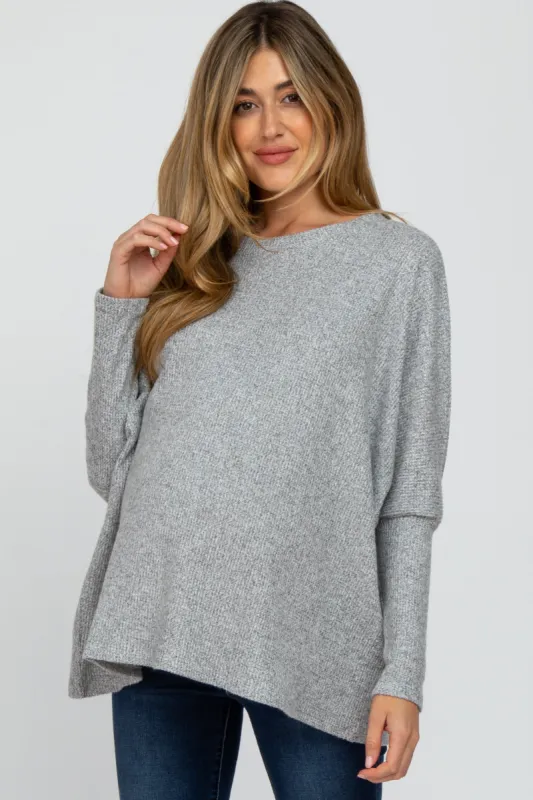Heather Grey Dolman Sleeve Soft Knit Maternity Top sold by Pinkblush
