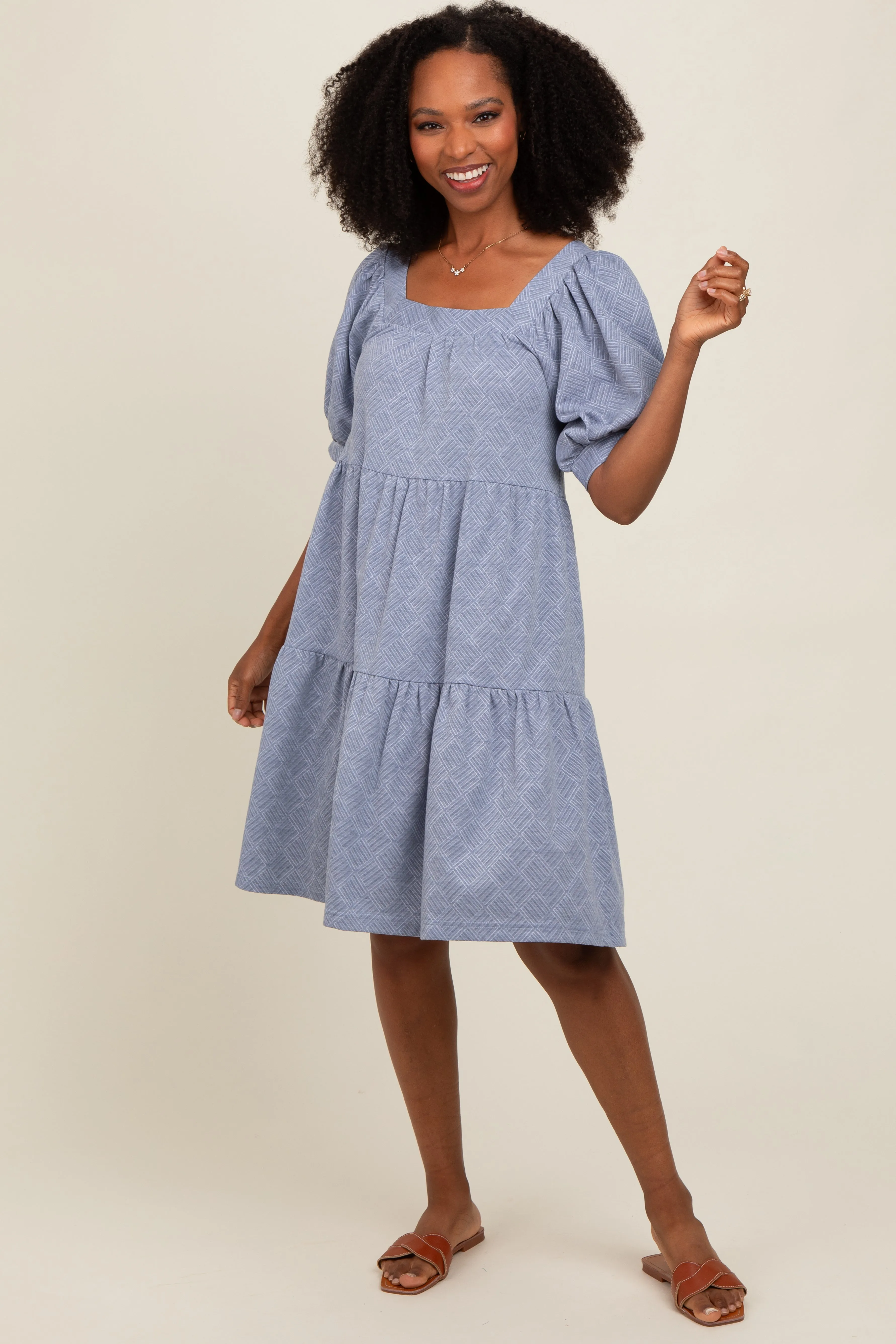 Blue Jacquard Tiered Dress sold by Pinkblush product image thumbnail 2