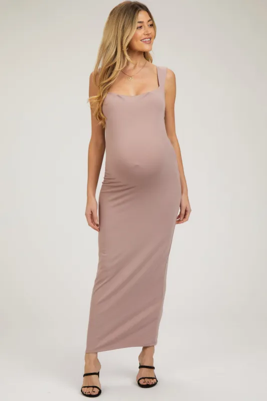 Mauve Cowl Neck Sleeveless Maternity Midi Dress sold by Pinkblush